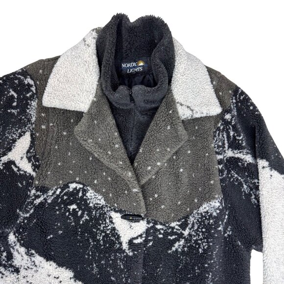 Vintage 90's Nordic Lights Fleece Jacket Snow Polar Bears scene Men's size M - Picture 2 of 13